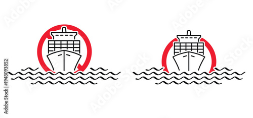 Western Asia. Strait of Hormuz and prohibitory sign. Naval blockade of naval vessels, oil tankers and cargo ships. For freight containers, access is prohibited or prohibited. Islamic Republic of Iran