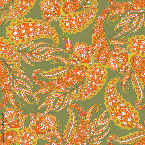 Vector textile print. Seamless Design for covers, fabrics, textiles, wrapping paper. Vector pattern Paisley Indian motifs and decorative floral elements