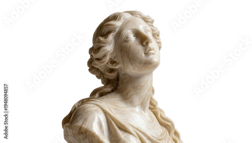 Konstfotografi Isolated elegant marble bust of a classical woman looking up, ancient art sculpt