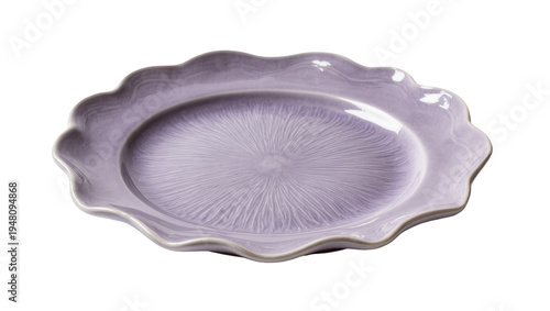 Fotografie Isolated elegant purple ceramic plate with ruffled edge and unique radial patter