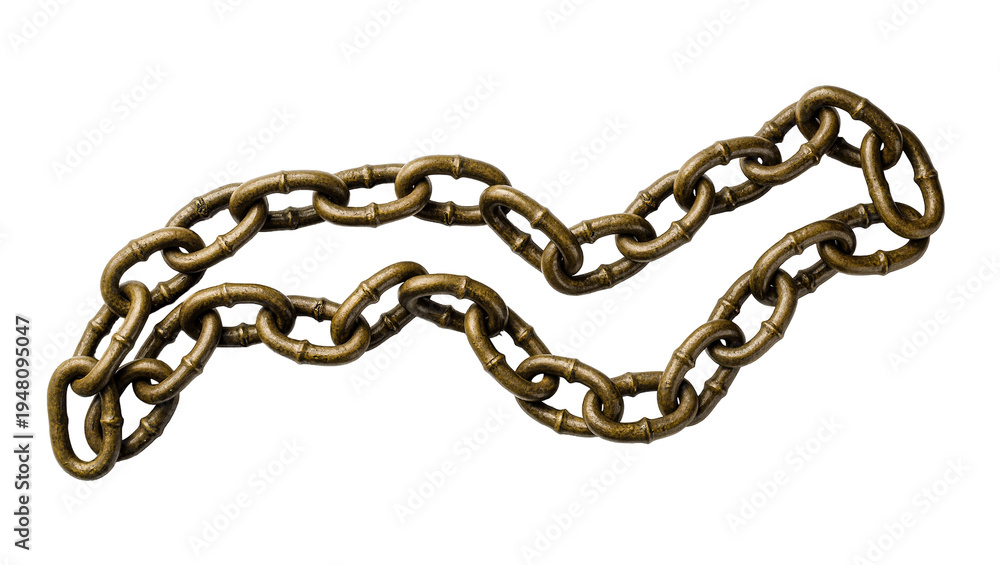 Fototapeta premium Isolated decorative old metal chain made of textured bamboo-style links on a clean surface