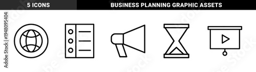 Business and office line icon set. Vector pictograms of document, chart, printer, calendar, lightbulb, briefcase, and gear, thin outline illustration.