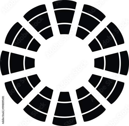 Black and white circular sector chart icon vector