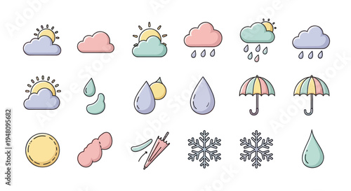 Weather icons clouds sun rain umbrella