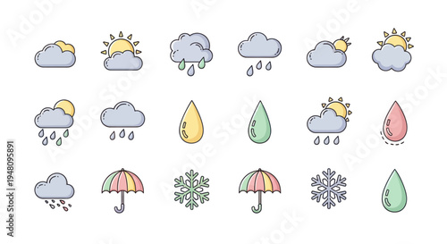 Weather icons sun clouds and rain