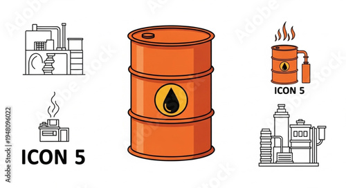 Illustration of an orange barrel with a drop of oil.