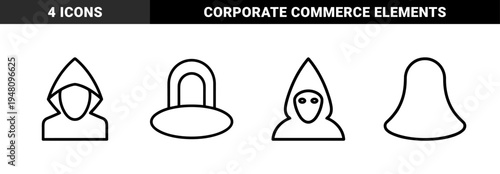 Business and finance line icon set. Vector pictograms of credit card, calculator, coins, briefcase, bank, and shield, thin outline illustration.