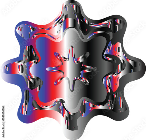 An abstract colorful starburst shape with gradients and a glossy reflective appearance