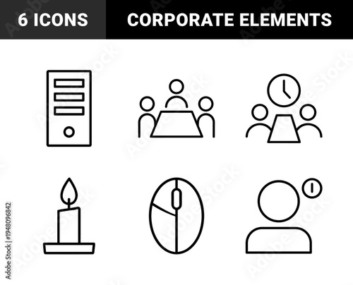 Business and finance icon set. Vector glyph pictograms of calculator, graph, lightbulb, handshake, and target, black silhouette illustration.