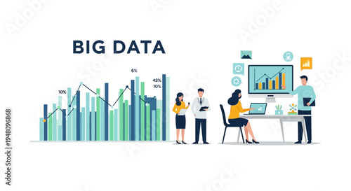 Business professionals analyzing big data with graphs and charts on screen