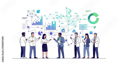 Business professionals analyzing data and collaborating in modern office