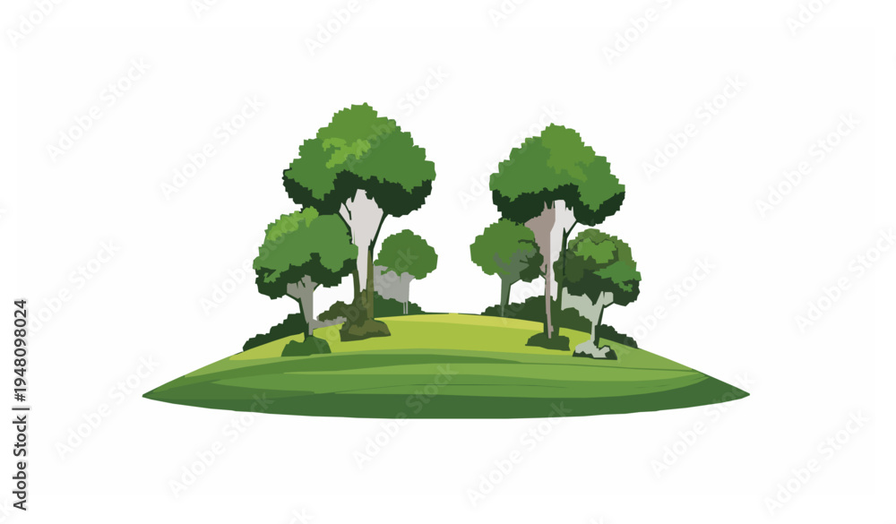 Fototapeta premium Forest trees on green grass elevation simple nature landscape vector illustration
