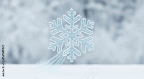 Detailed Six-Pointed Snowflake with Delicate Icy Structure.