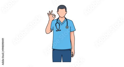 Medical Professional in Blue Scrubs Giving Okay Gesture.