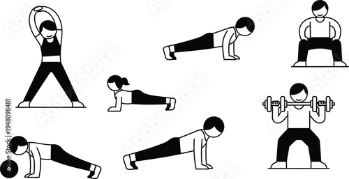 various exercises with dumbbells and bodyweight