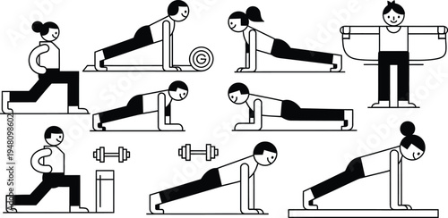 various yoga poses and exercises with woman