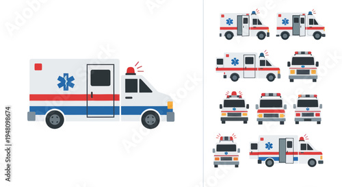 Cartoon Ambulance Vehicle with Emergency Lights and Star of Life Symbol.