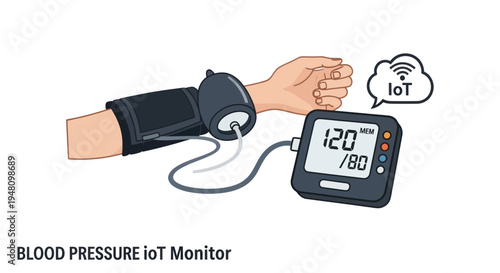 Blood Pressure Monitor Measuring Arm with IoT Cloud Connection.