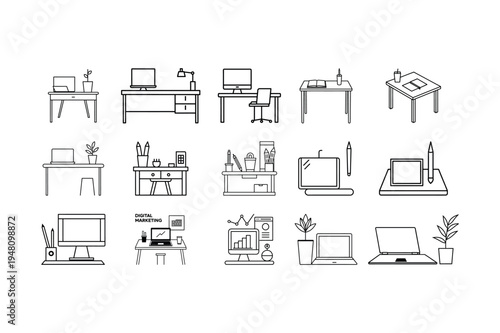 Clean and Simple Office Icon Set for Digital Nomads.