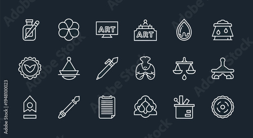 Artistic icons set on dark background