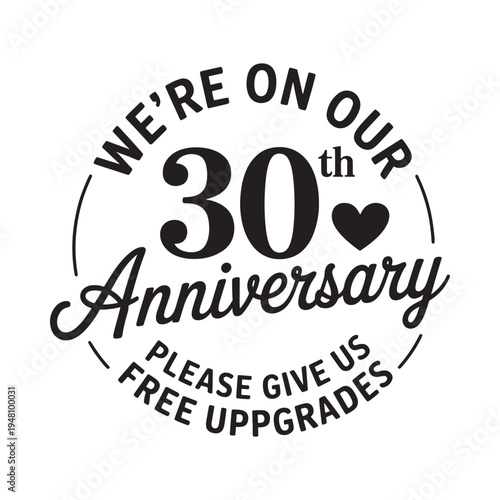 Celebrating thirty years Anniversary logo with heart and upgrade request