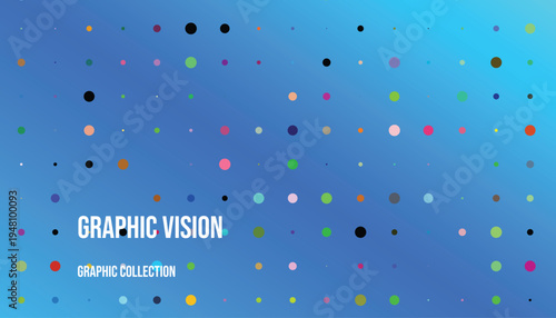 Vibrant graphic design with multicolored dots on blue background