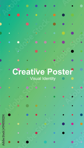 Vibrant creative poster with multicolored dots on green background design