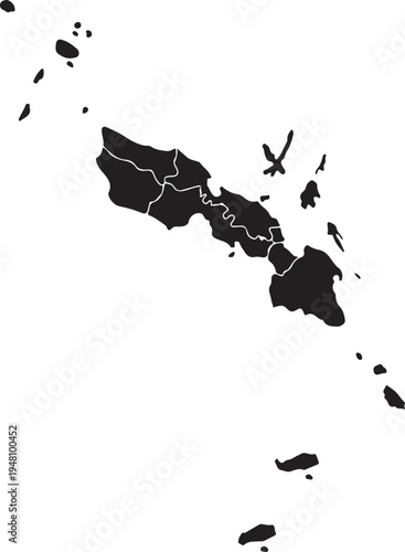 Black silhouette map of the Solomon Islands with internal divisions on white background Oceania