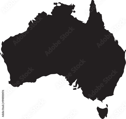 Silhouette map of Australia with Tasmania on white background continent Oceania