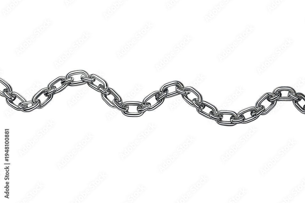 Fototapeta premium Silver metal chain forming a waving line, showing strength, connection, security, and industrial link on transparent background