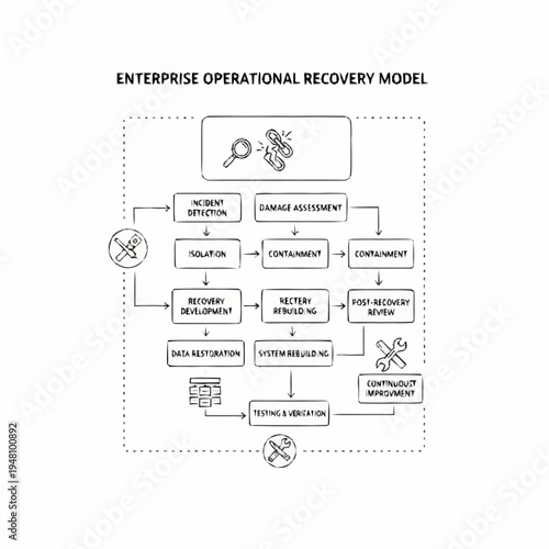Enterprise Operational Recovery Model illustrating a step-by-step process for restoring business operations after an incident.