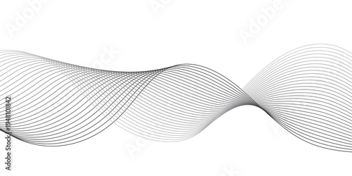 Minimal Abstract Black and White Flowing Parallel Wave Lines Forming Rhythmic Sine Curves on Transparent Background, Inspired by Sound Frequency and Data Flow.