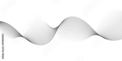 Dynamic Monochrome Sine Wave Pattern with Smooth Parallel Lines in Grayscale on Transparent Background Representing Audio Signals, Digital Data, and Technology Concepts.