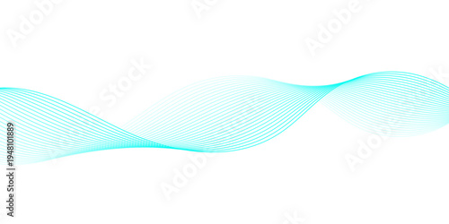 Modern Minimal Cyan Wave Line Pattern on Transparent Background with Smooth Flowing Curves Representing Sound Frequency, Audio Signal, and Digital Data Flow.