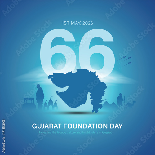 Gujarat Foundation Day 66th Celebrations,  Gujarat Sthapana Divas, 1st May, Social Media Post Template Design.