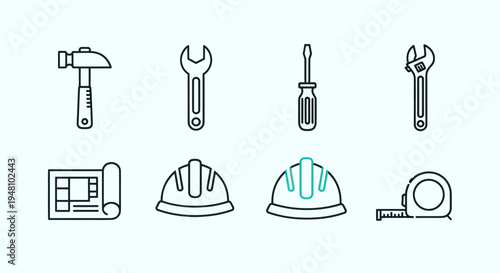 Construction tools and equipment icons