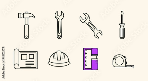 Construction tools vector icons set