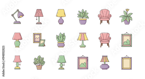 Decorative home items collection illustration