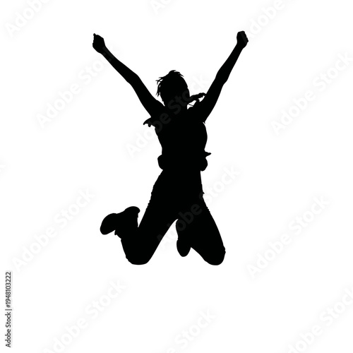 Silhouette of a woman jumping happily.
