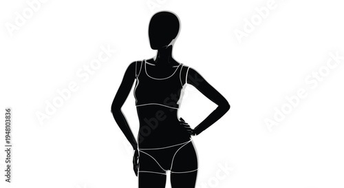 A dark silhouette of a woman in a swimsuit hands on hips silhouette