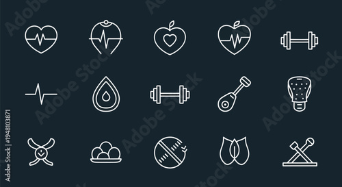 Health and wellness icons on dark background