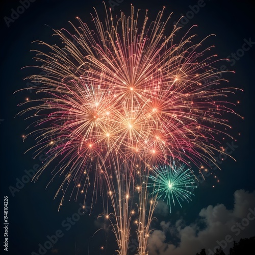 Colorful Fireworks Display Bursting in Night Sky Over Dark Horizon