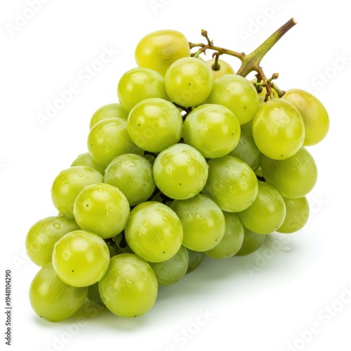 Green Grapes Fresh Ripe Bunch Isolated on White Background Studio Shot