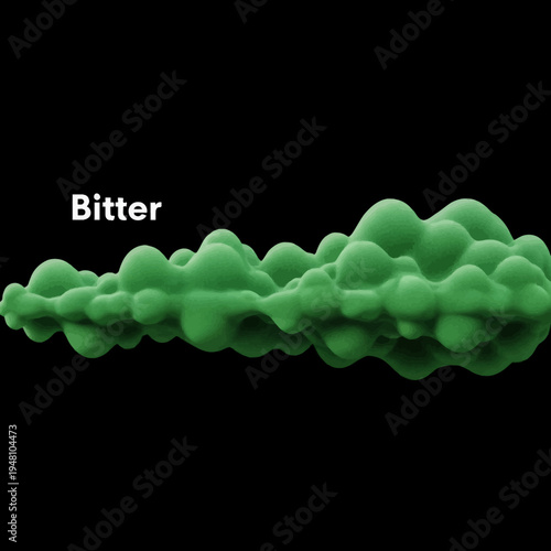 A close-up view of a green, textured, organic-looking structure against a black background.