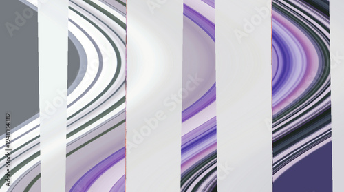 Abstract digital art vector with vertical white bars, swirling purple gray black wave background, and surreal vibrant modern design