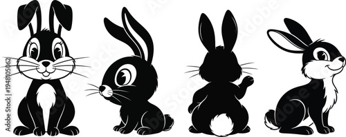 Ester vector cartoon bunny rabbits in various poses illustration