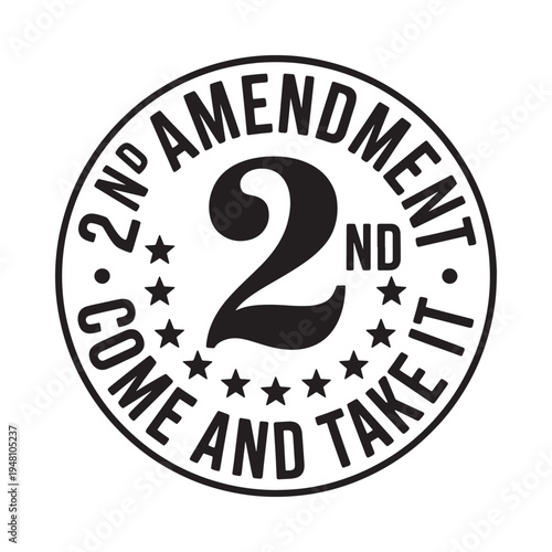Circular emblem displaying the second amendment and a bold number two