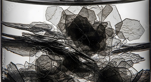 Microscopic view of mica mineral in clear water, scientific abstract background , modern corporate concept, texture background, copy space