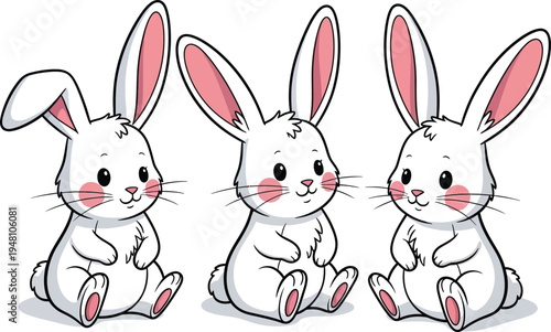 Ester vector illustration of three adorable cartoon bunnies with pink ears