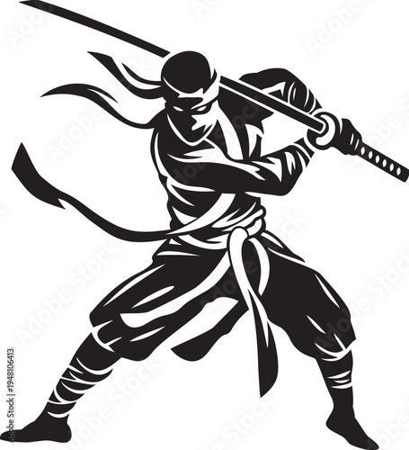 Ninja with Katana. Warrior Character. 